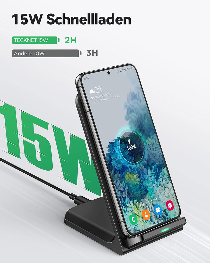 TECKNET Wireless Charger Stand [2 Pack], 15W Induktive Ladestation induktionsladegerät Qi-Zertifizie