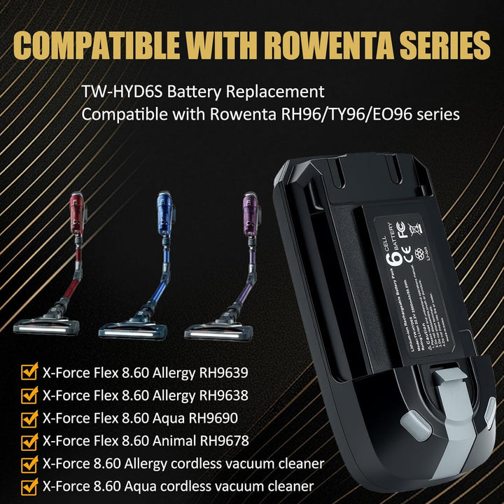 22,2V Lithium-Ionen Ersatzakku für Rowenta X-Force Flex 8.60 Serie, kompatibel mit RH9638 RH9639 RH9