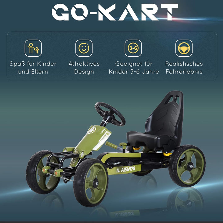 HOMCOM Go Kart Tretauto Tretfahrzeug mit Handbremse Kinderfahrzeug Kettcar Tretfahrzeug mit Verstell