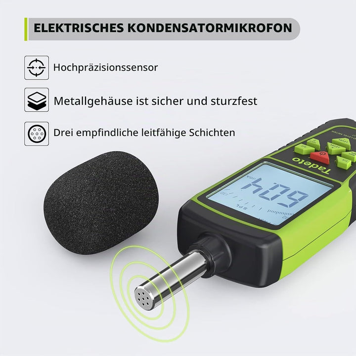 Dezibel Messgerät, Tadeto Schallpegelmesser Portable db Messgerät 30dB bis 130dB (5 Messbereich) Hin