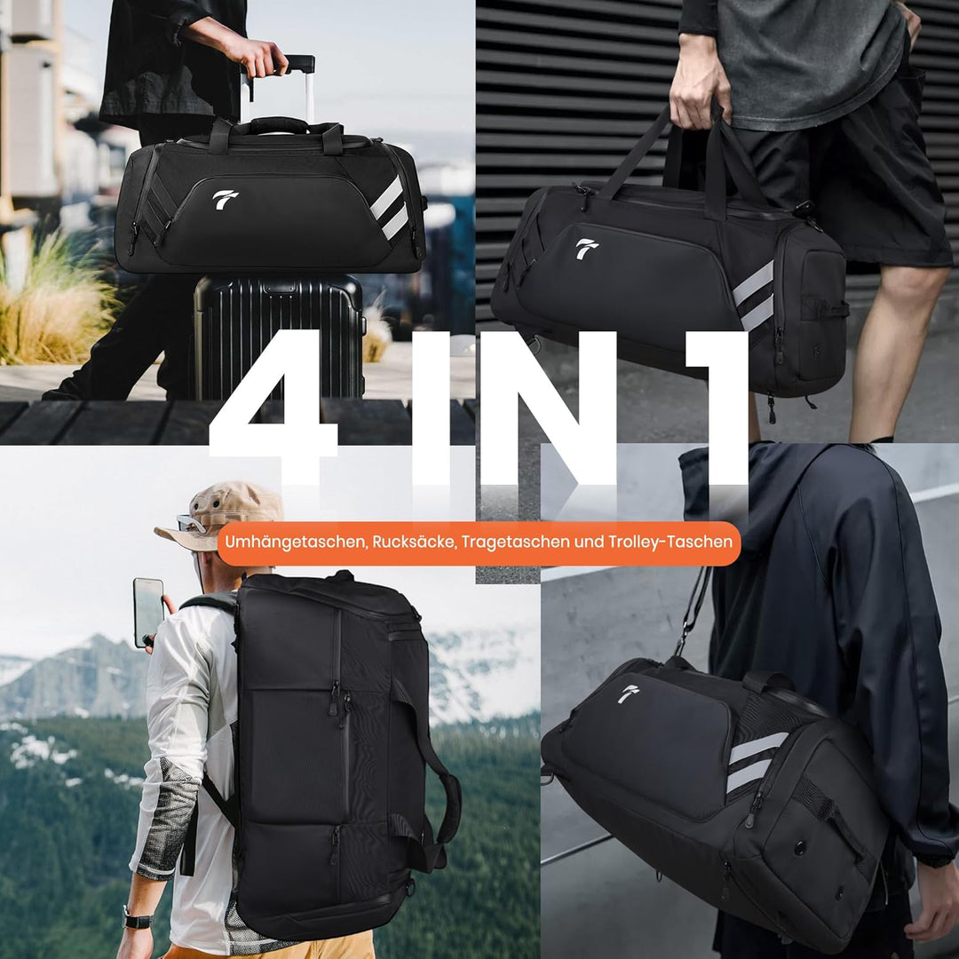 Sporttasche Herren, 58L Reisetasche Gross Sporttasche mit Schuhfach und Nassfach, Gross Trainingstas