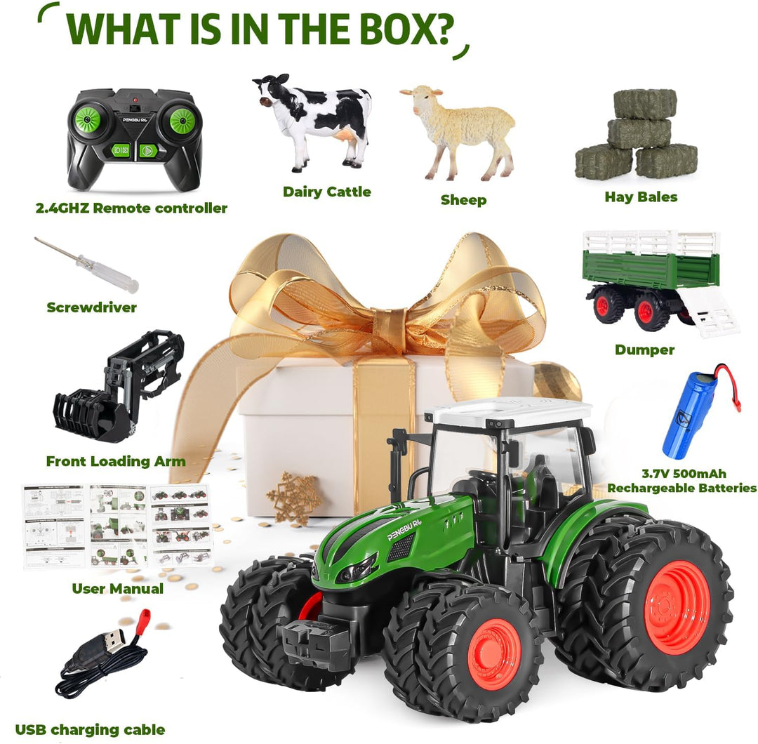 PENGBU RC Traktor Spielzeug ab 3 4 8 Jahre, 2.4 GHz Ferngesteuerter Traktor Ferngesteuert, Trecker F