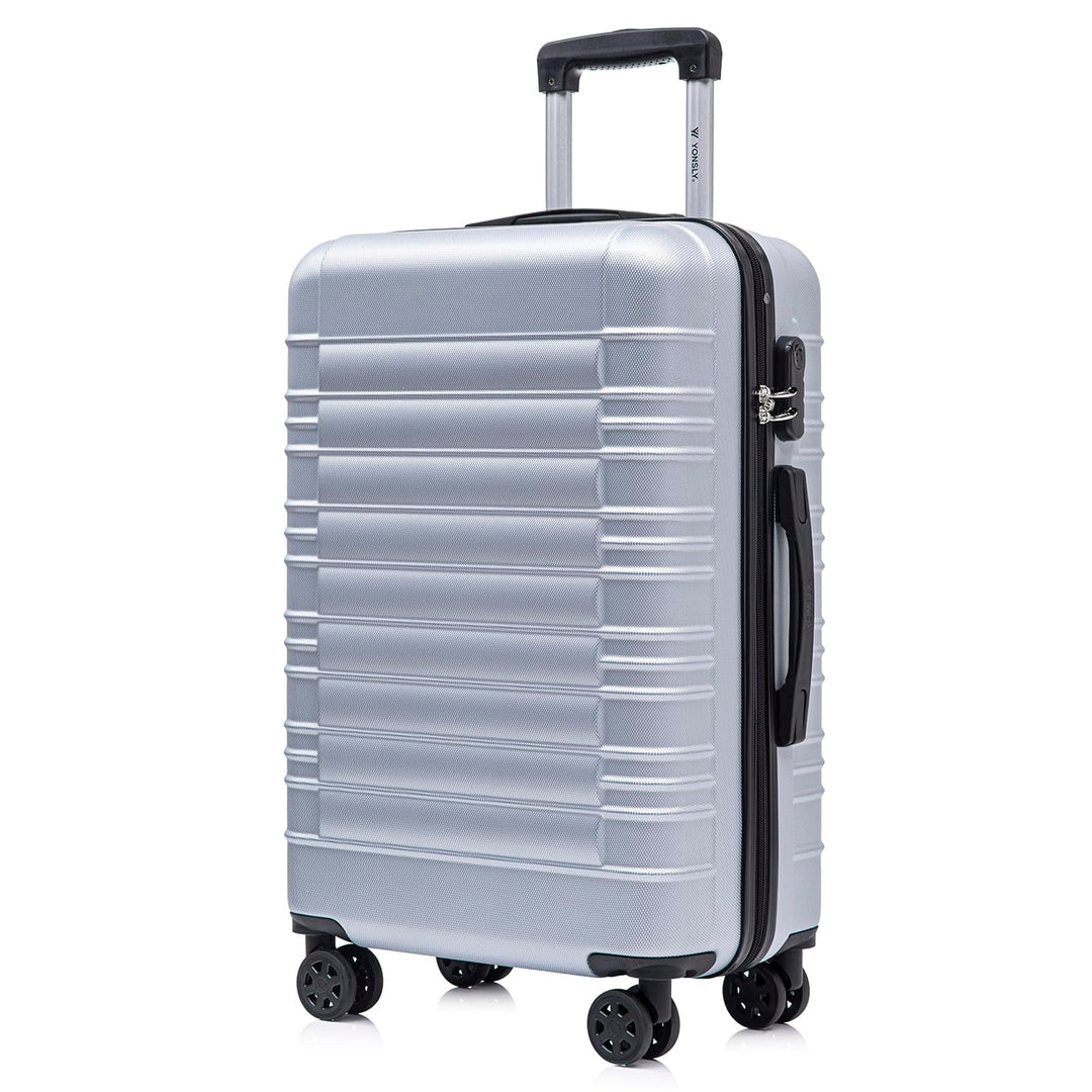 Koffer Suitcase L Silber, Trolley Reisekoffer, Rollkoffer Handgepäck mit 4 Rollen 360°, Hartschalenr