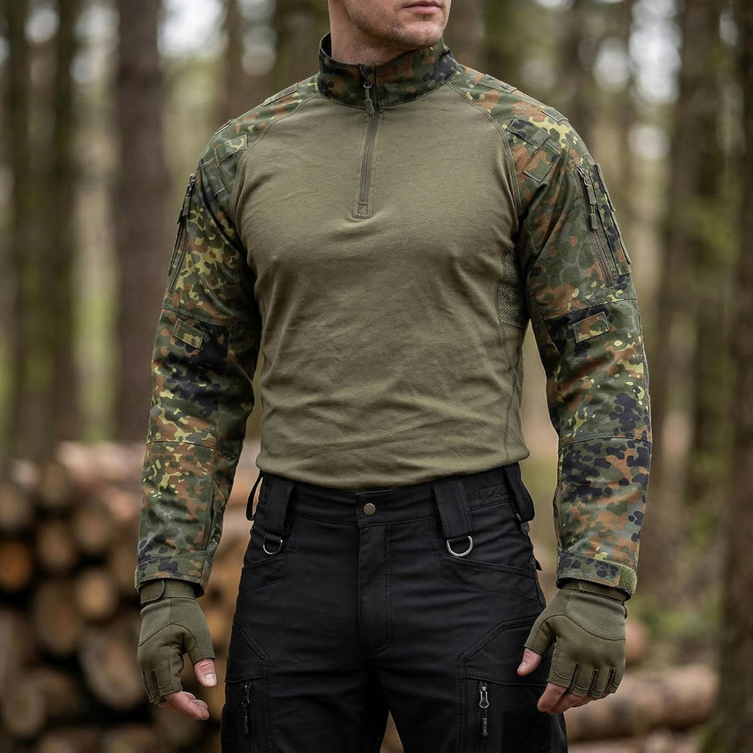 Mil-Tec Feldhemd Tactical 2.0 für Herren • Slim Fit Einsatzhemd mit Reissverschlusstaschen &amp; Klettfl