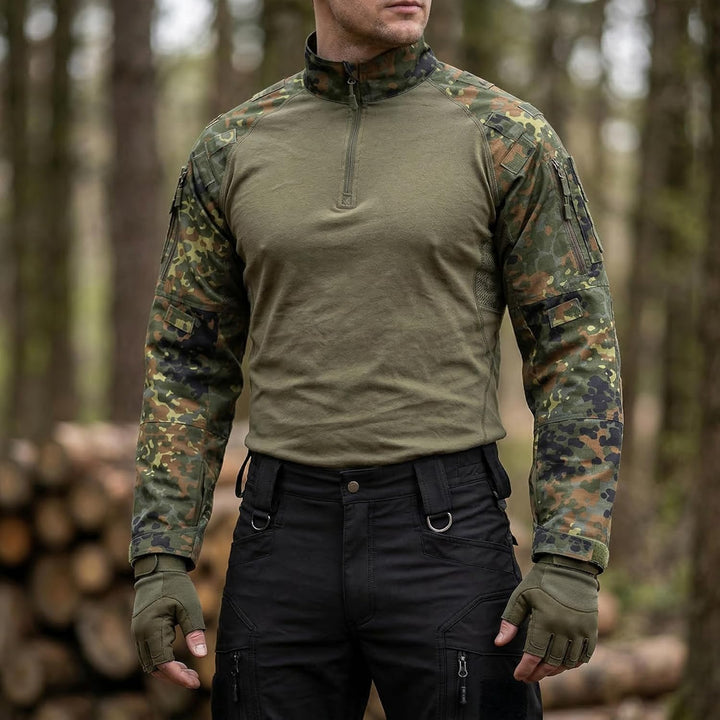 Mil-Tec Feldhemd Tactical 2.0 für Herren • Slim Fit Einsatzhemd mit Reissverschlusstaschen &amp; Klettfl