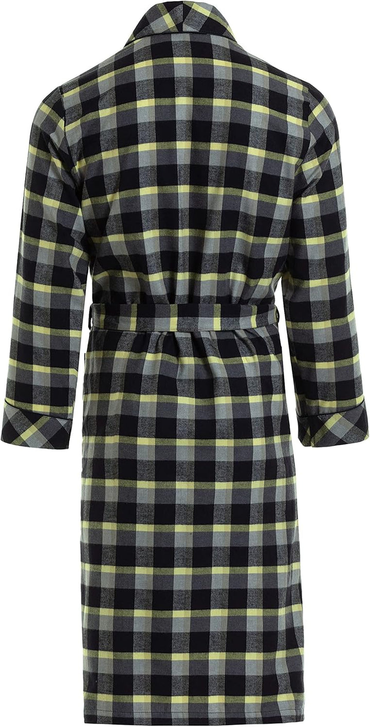 Revise RE-501 Herren Bademantel - Morgenmantel – Kariert - 100% Baumwolle M Grau /Gelb 1051, M Grau