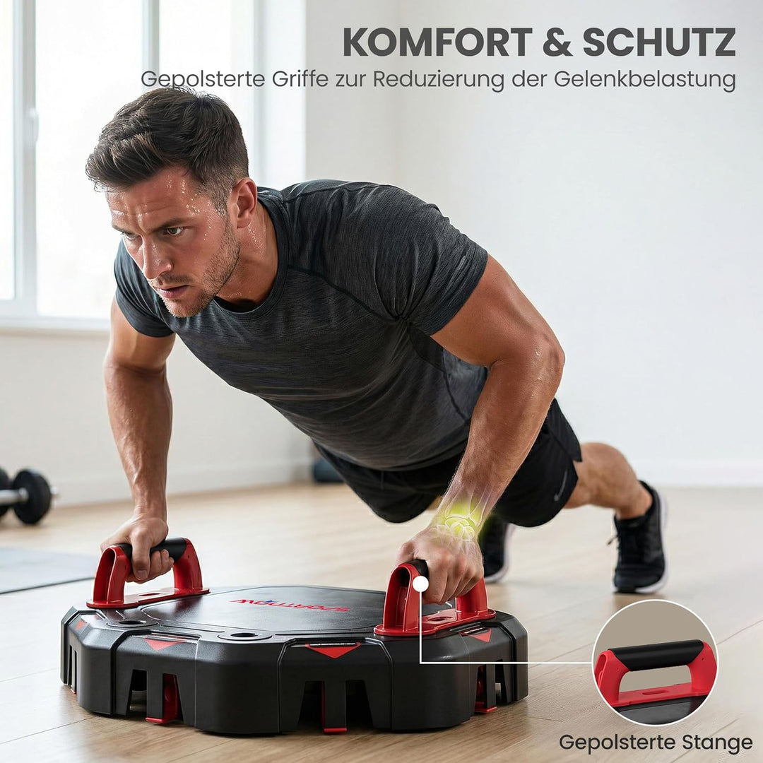 SPORTNOW Liegestützbrett 7-in-1 Verstellbares Push Up Board mit Widerstandsbändern Rollen Türanker,