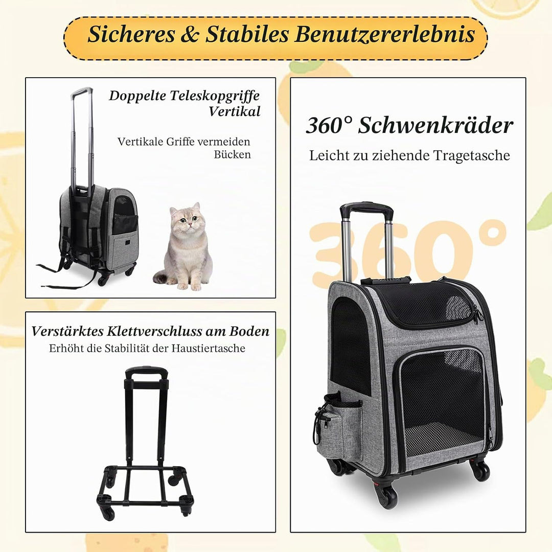 Rucksack für Katzen und Katzen, mit Rädern, für Hunde und Katzen bis zu 15 kg, ideal für Spaziergäng