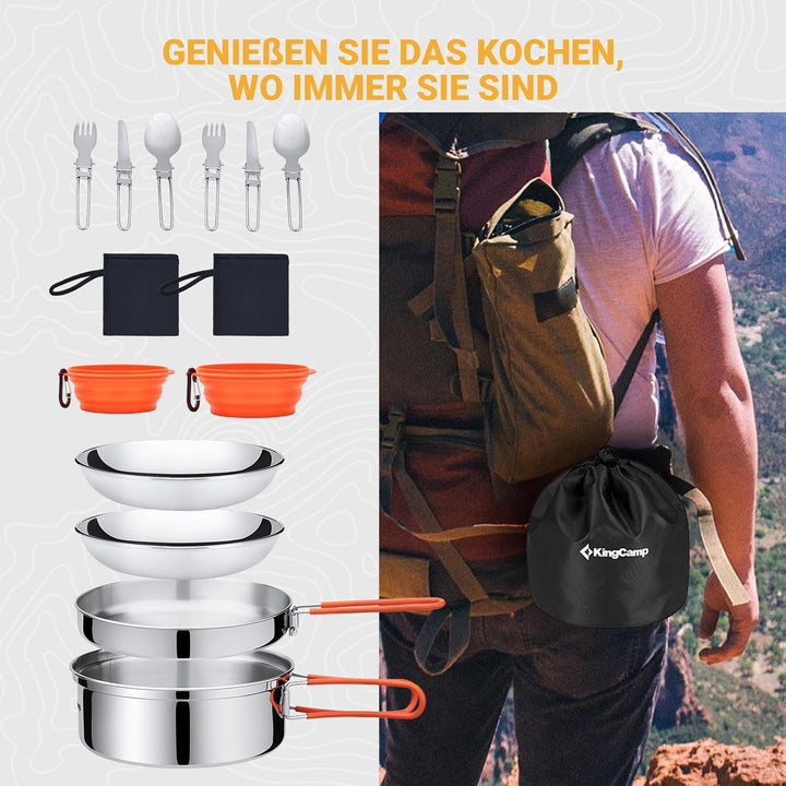 KingCamp Camping Kochgeschirr Set Stainless Steel faltbar Kochset Töpfe Set Geschirr Set Outdoor Koc