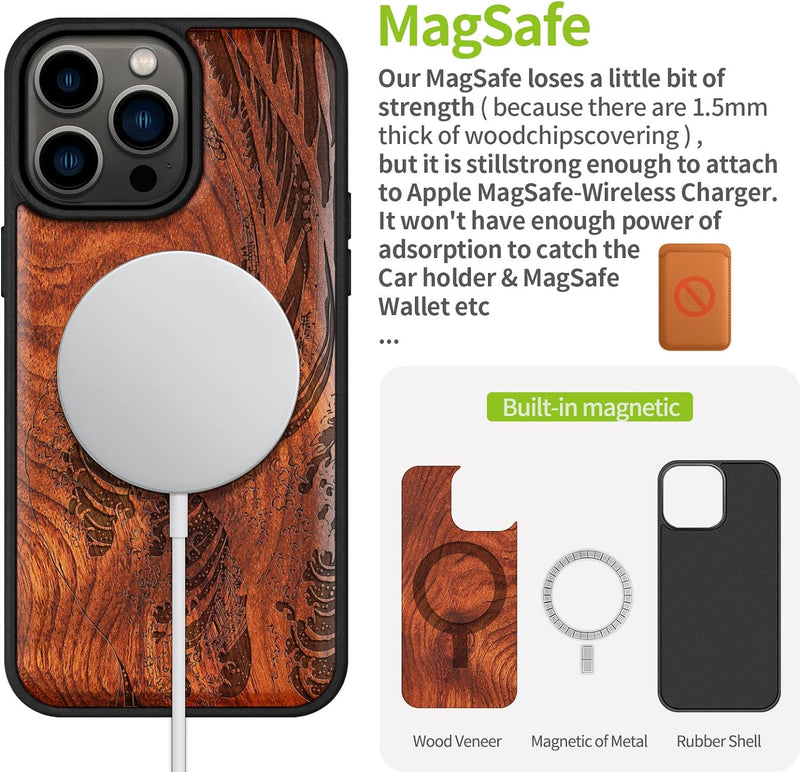 Carveit Handyhülle für iPhone 14 Pro Max Cover Kompatibel mit Magsafe [Holz und TPU Silikon Hybrid h