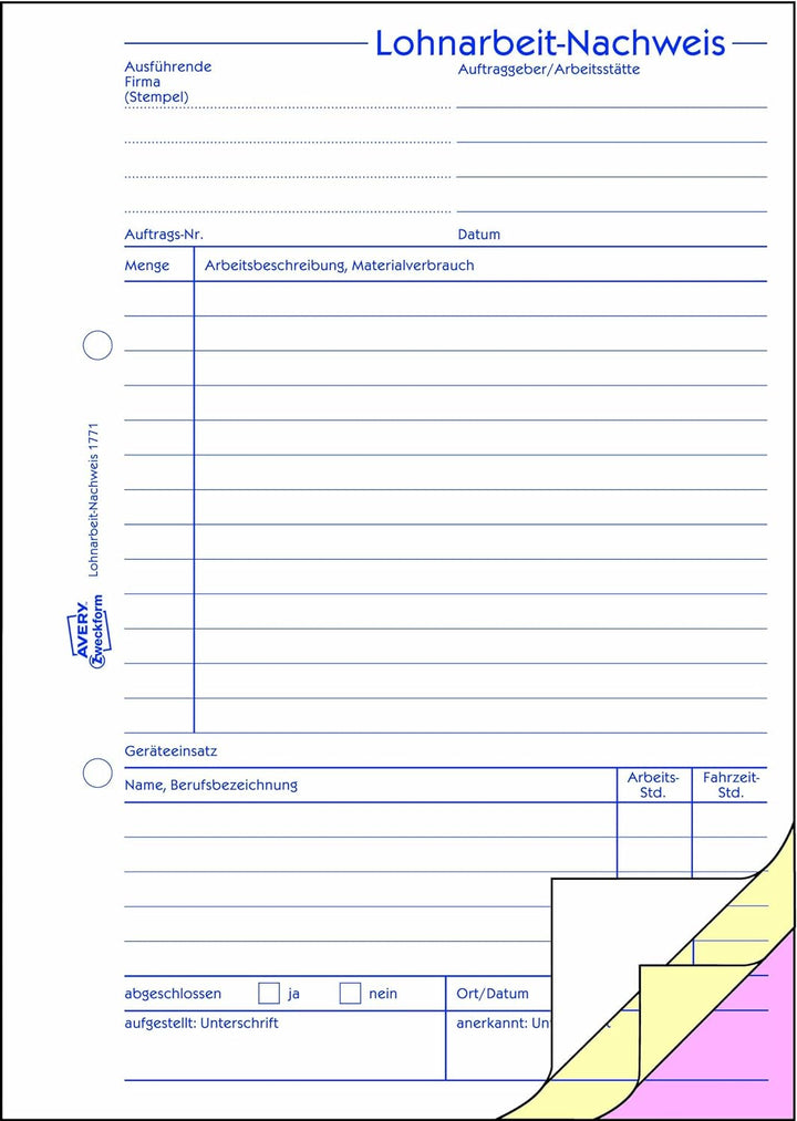 AVERY Zweckform 1773-5 Stunden-Nachweis (A4, selbstdurchschreibend, 2x40 Blatt) 5er Pack weiss/gelb