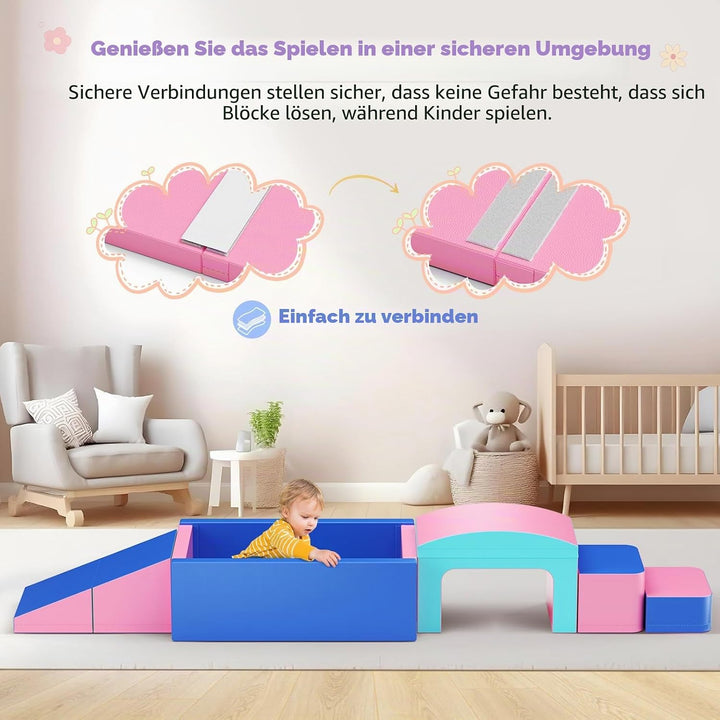 6pcs Schaumstoff Bausteine Kinder, Schaumstoff Bausteine mit Bällebad &amp; Tunnel, weiche Softbausteine