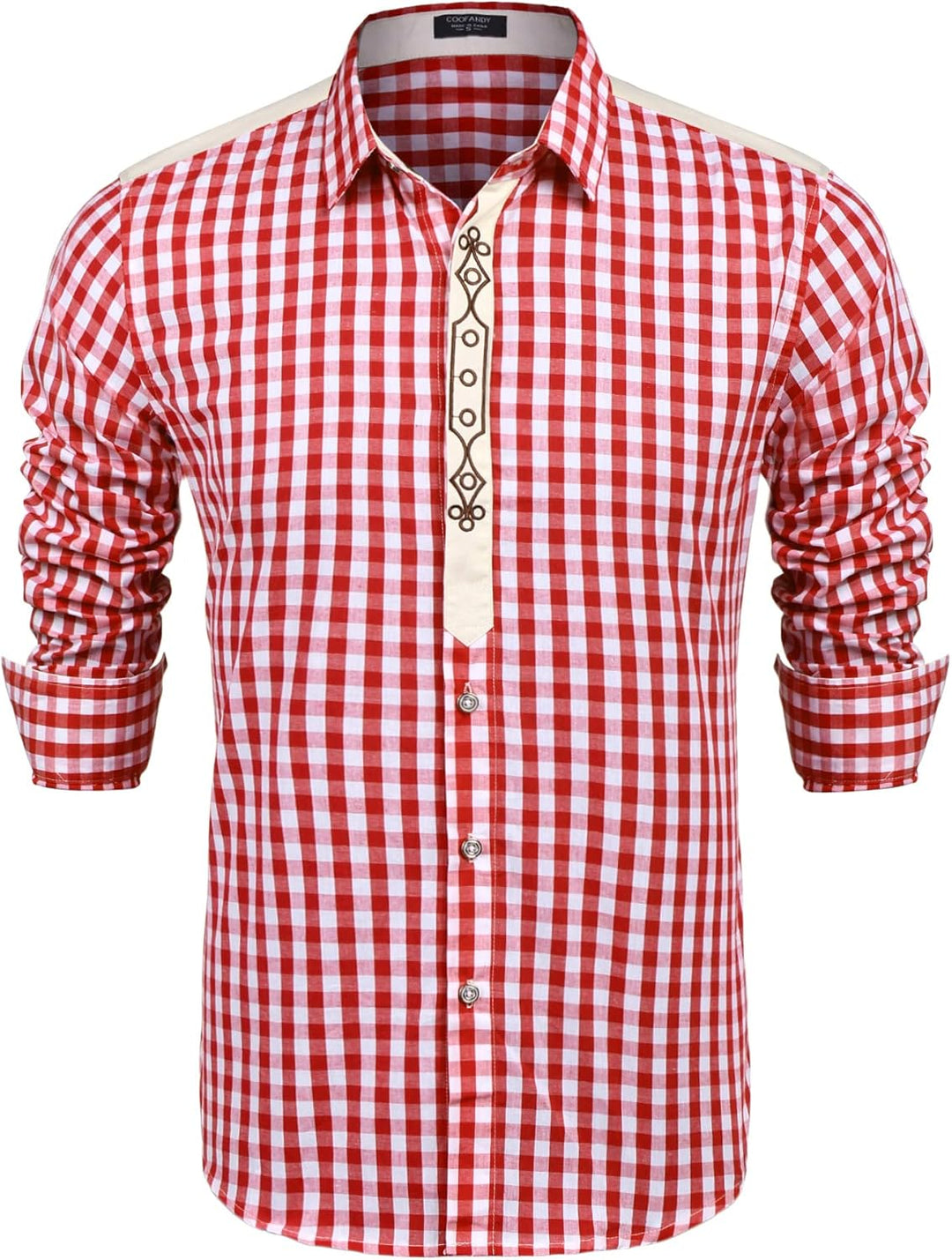 COOFANDY Herren Langarm Trachtenhemd Karriert Oktoberfest Hemd Regular Fit Karohemd Freizeithemd Pla