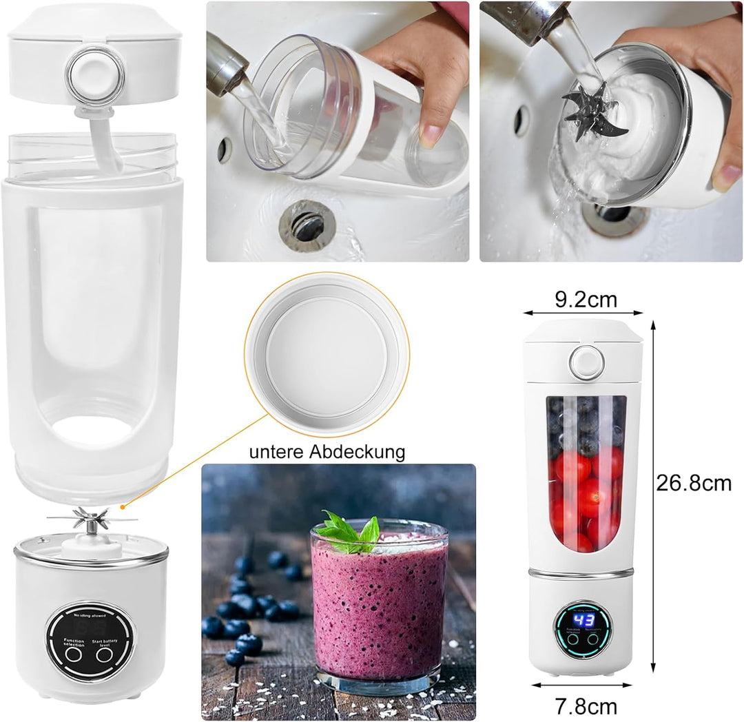 Tragbarer Mixer, Mini-Standmixer, kleiner Entsafter, Smoothie-Maker mit Silikon Strohhalm,12 Edelsta