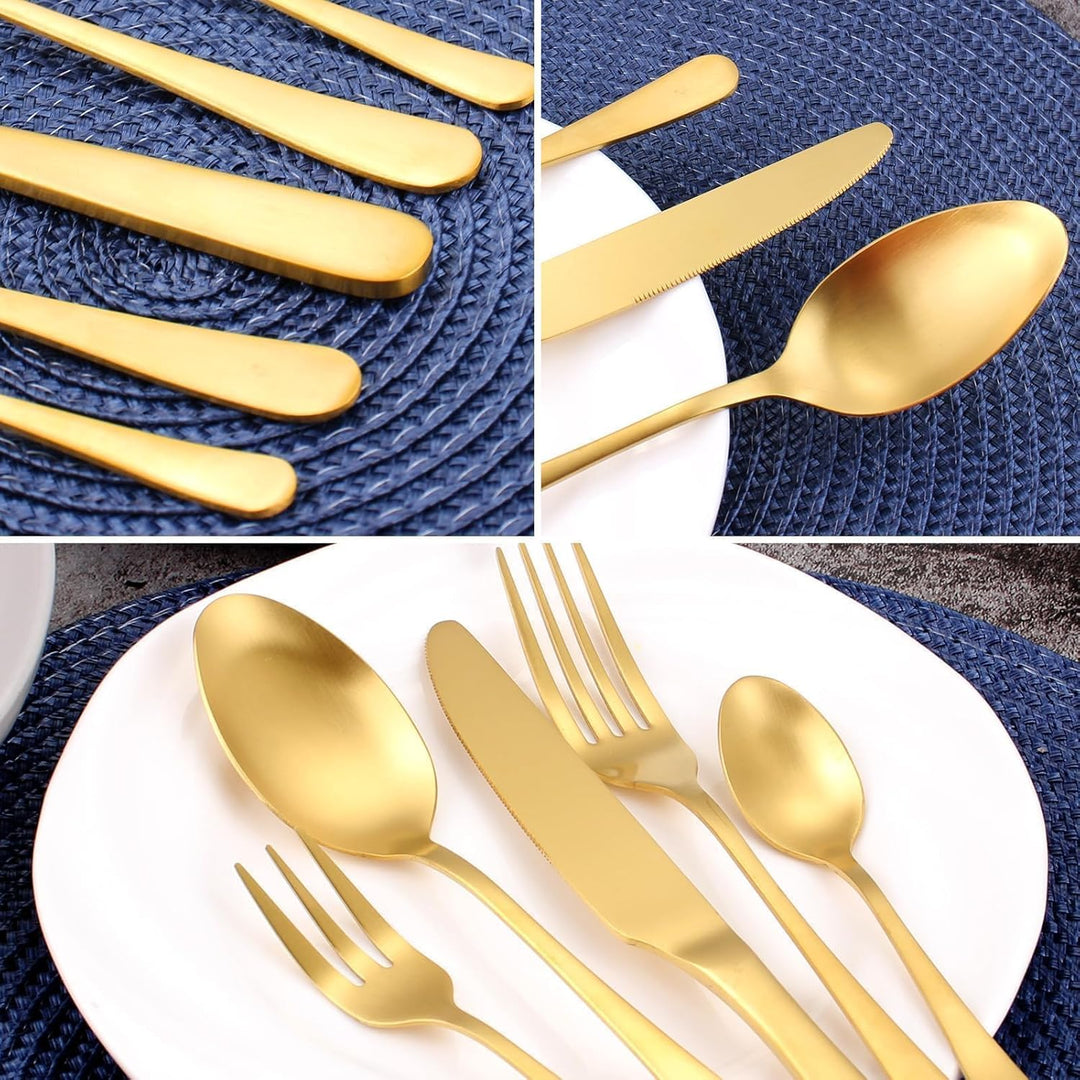Besteck Set für 6 Personen Goldenes,30 teilig Titanium Gold Essbesteck Set inkl. Messer,Gabel,Löffel
