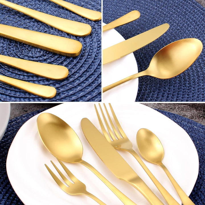 Besteck Set für 6 Personen Goldenes,30 teilig Titanium Gold Essbesteck Set inkl. Messer,Gabel,Löffel