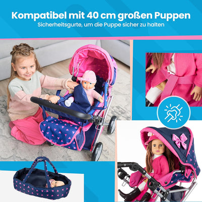 Kinderplay Puppenwagen ab 1 2 3 Jahre Kinderwagen Spielzeug - 3 in 1, Puppenwagen mit Herausnehmbare