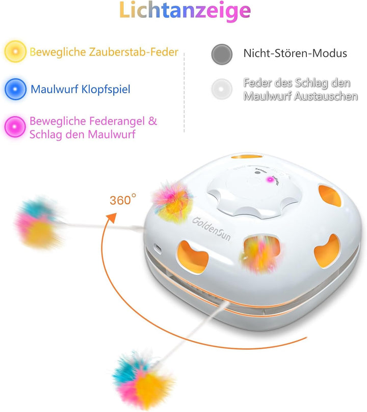 GoldenSun Katzenspielzeug, Wiederaufladbar, Interaktives 4-in-1 Kitten Spielzeug für Indoor, Verstec
