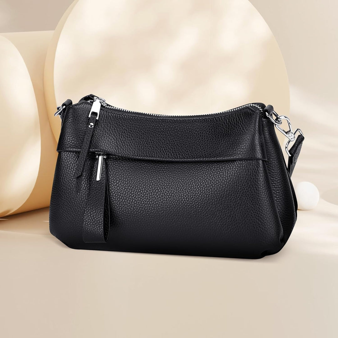 OVER EARTH Leather Handbags for Women Small Hobo Shoulder Bag Ladies Crossbody Purse Silberfarben/Sc