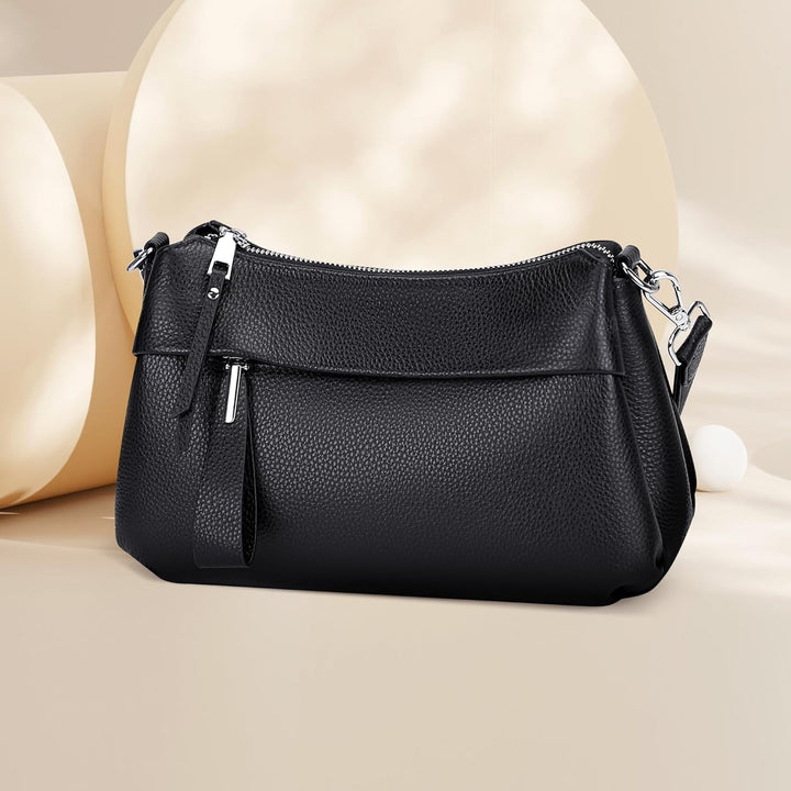 OVER EARTH Leather Handbags for Women Small Hobo Shoulder Bag Ladies Crossbody Purse Silberfarben/Sc
