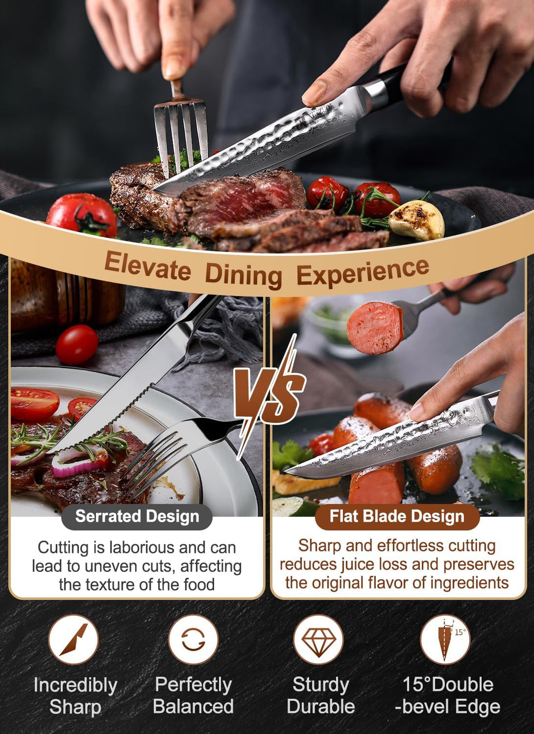 XINZUO 4-Teilig Steakmesser Set, 12.4cm Steakbesteck für 4 Personen, profi Damaststahl Steakmesser s