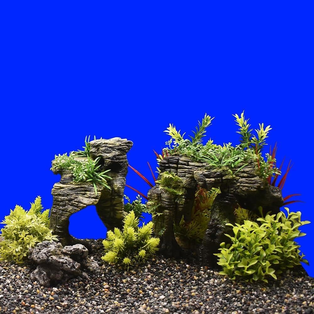 Nobby Aqua Ornaments STEIN mit Pflanzen, 24,5 x 14 x 25 cm, 1 Stück
