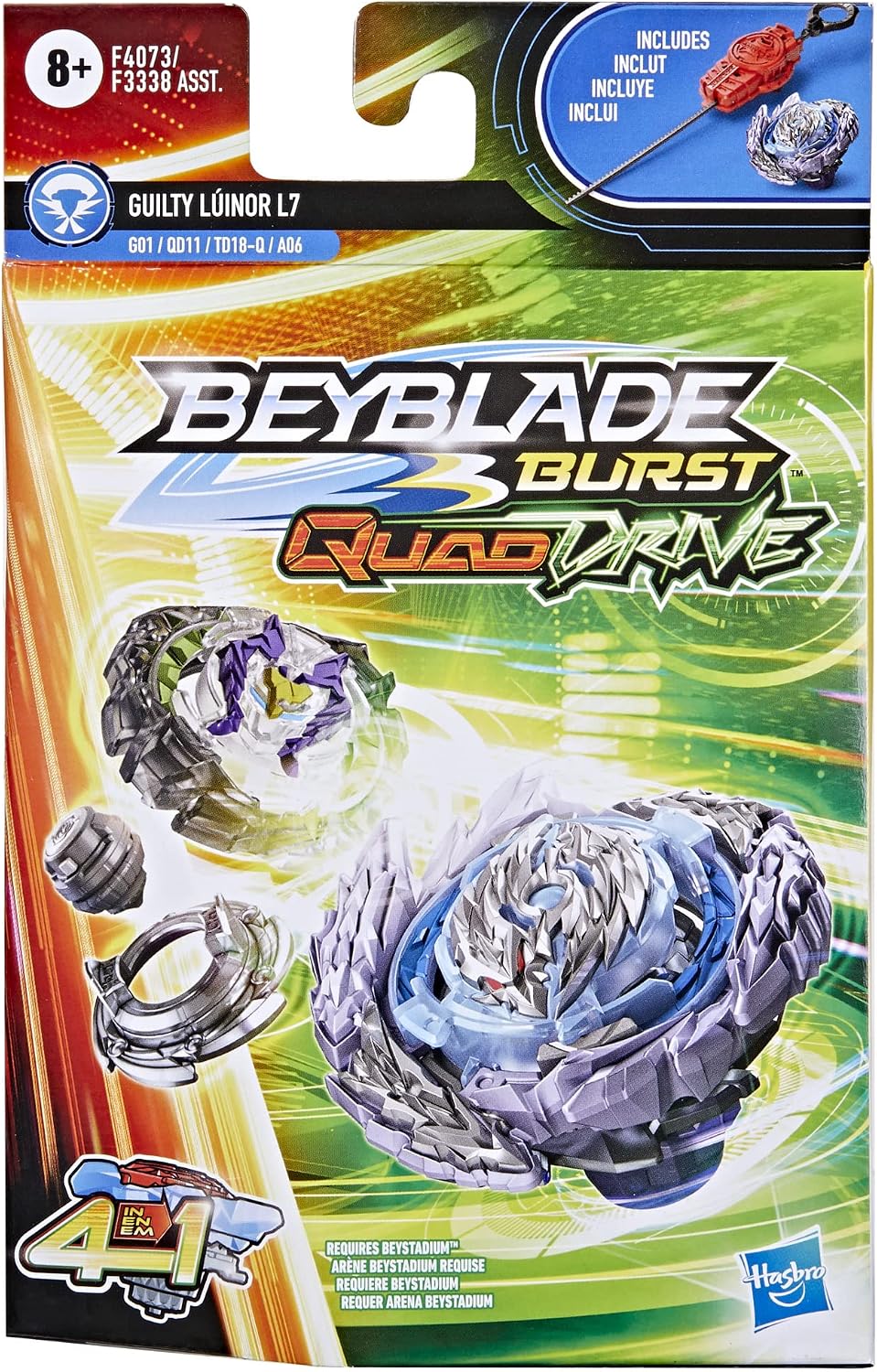 Beyblade Burst QuadDrive Guilty Lúinor L7 Spinning Top Starter Pack – Attack/Defense Type Battling G