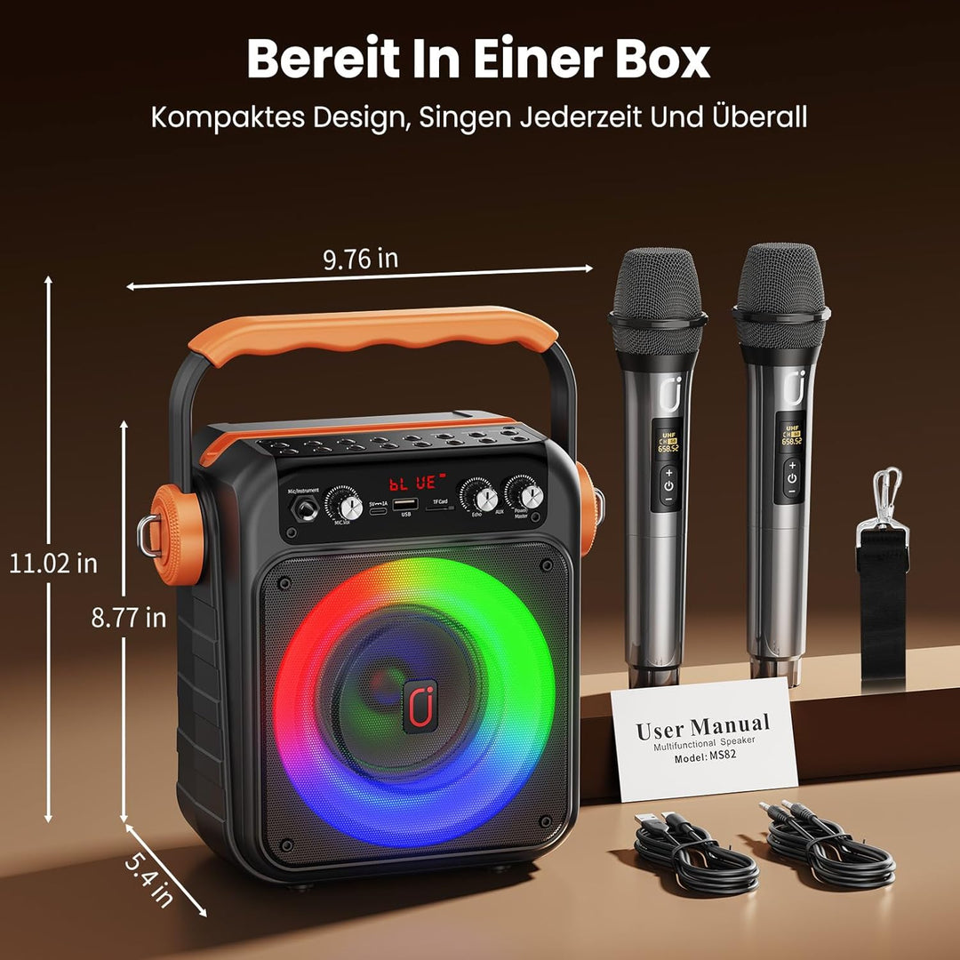JYX Karaoke Anlage Mit 2 Mikrofonen: Tragbare Karaoke Maschine Bluetooth 5.3 Light Speaker, Pa Anlag