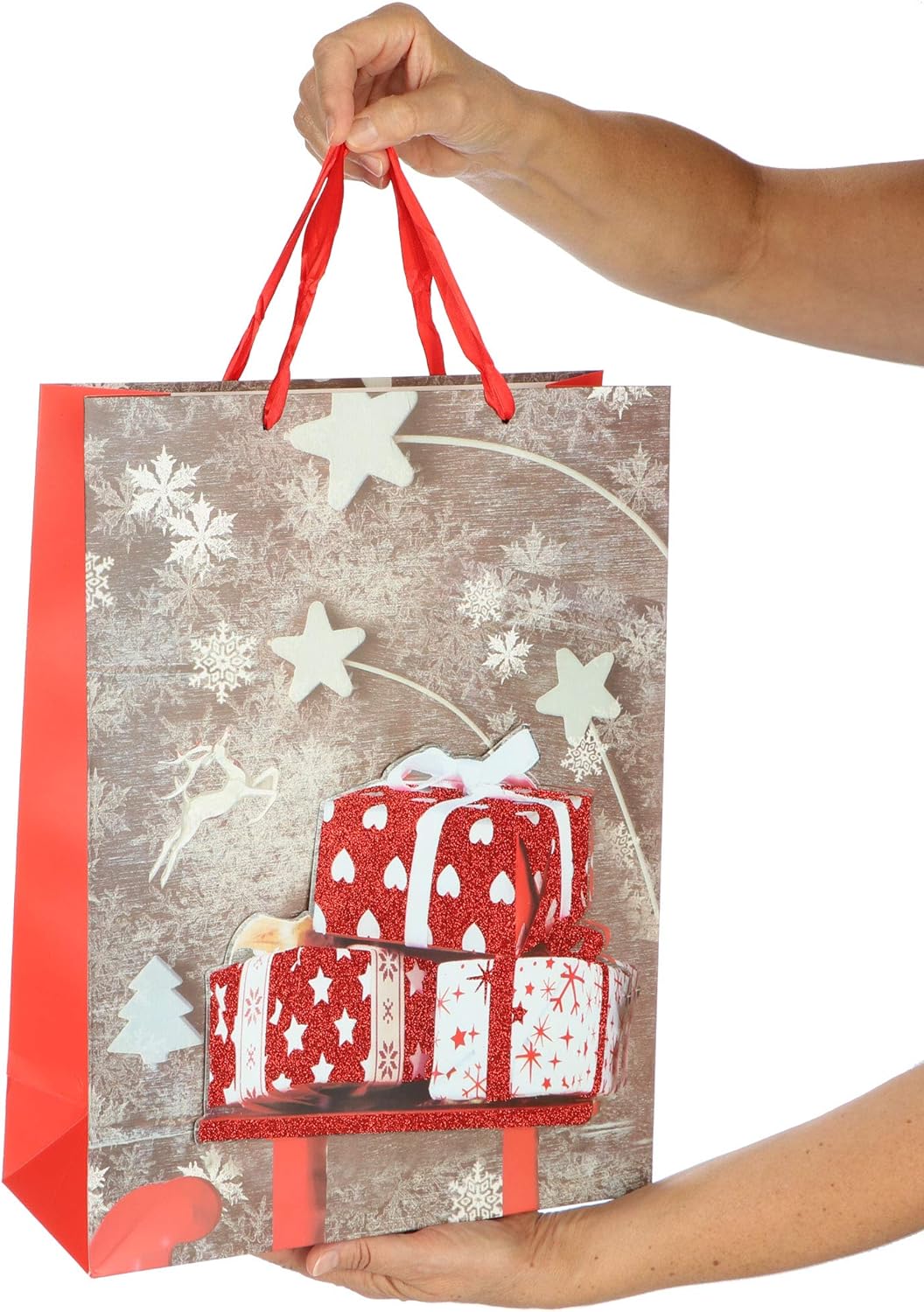 COM-FOUR® 12x XL Geschenktüte für Weihnachten, Nikolaus und Advent - Geschenktasche mit Weihnachtsmo