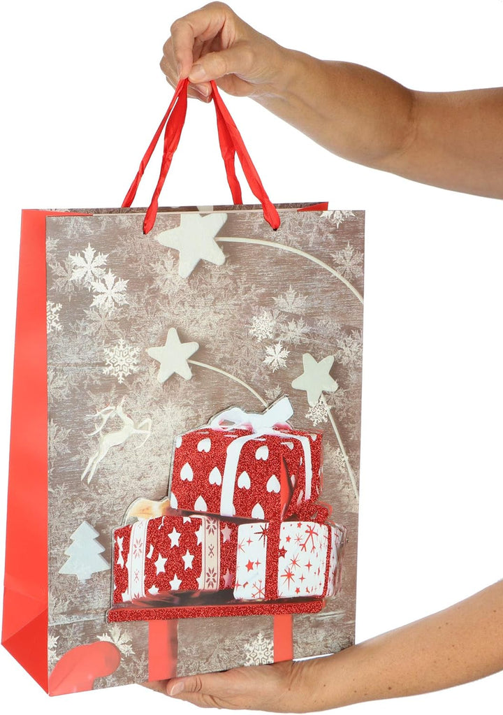 COM-FOUR® 12x XL Geschenktüte für Weihnachten, Nikolaus und Advent - Geschenktasche mit Weihnachtsmo