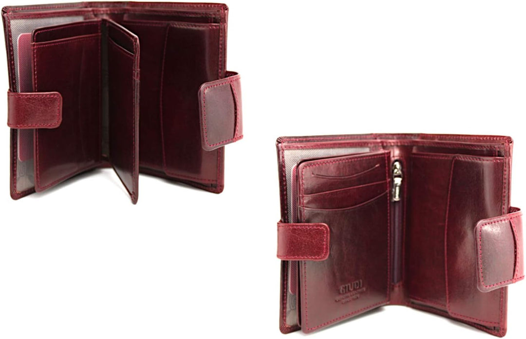 Giudi Geldbörse Damen Leder Mittel-Gross Echtleder Portemonnaie (Cognac) (Bordeaux), Bordeaux