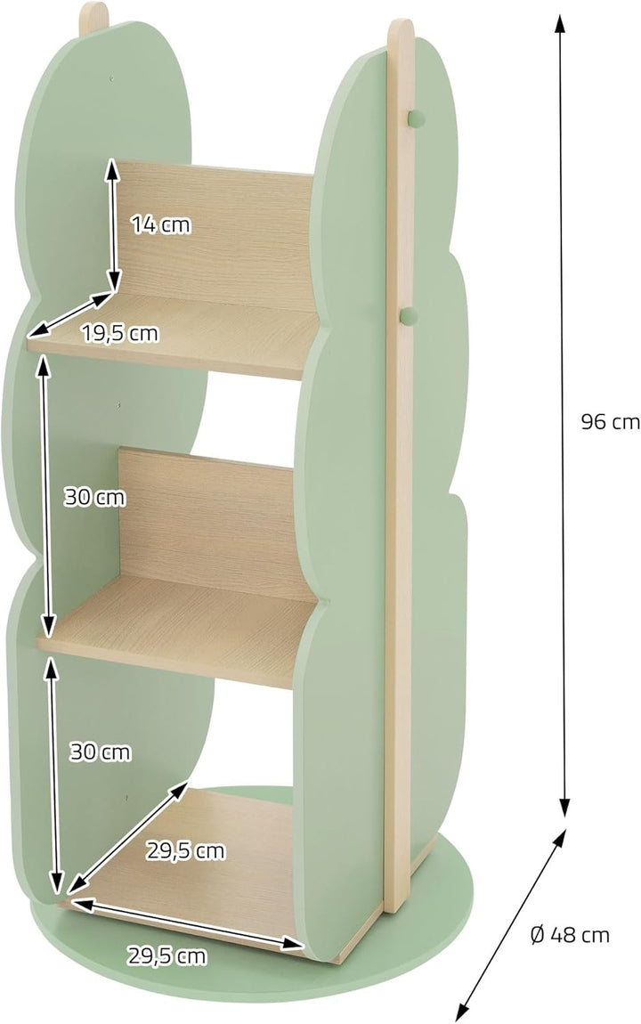 Joyz Bücherregal Kinder Baum-Form, Ø 48 x 96 cm, Grün-Natur, 2 Seitiges Kinderregal aus Holz mit 5 R