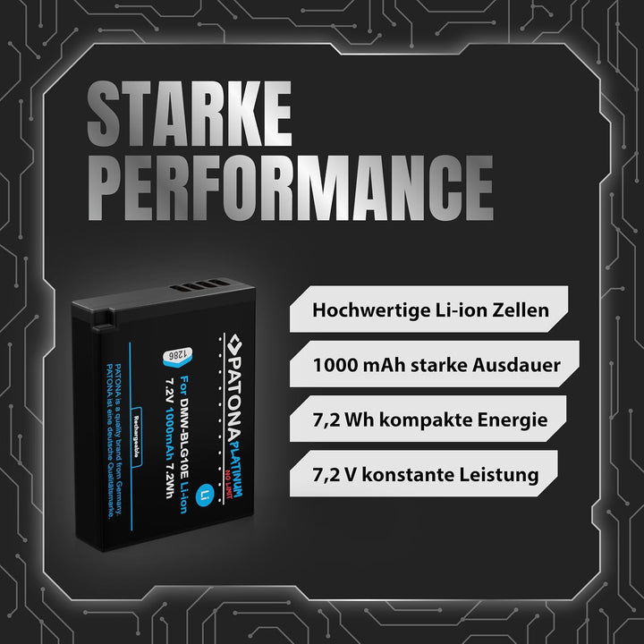 2X PATONA Platinum Akku DMW BLG10 E (1000mAh) - Kompatibel mit Panasonic Lumix DC GX9 TZ202 TZ96 TZ9