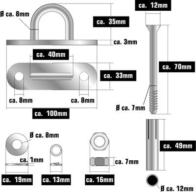 AMANKA Baby Federwiege mit 100cm Kette - Schwerlast Deckenhaken - Hängematte mit Feder und Matratze