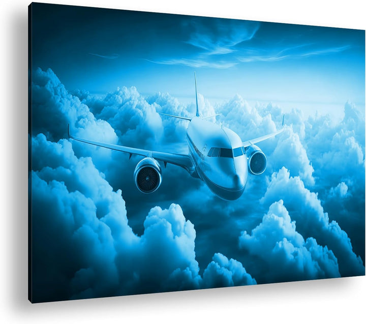 deyoli Flugzeug beim Sonnenaufgang Format 80x60 Effekt: Monocrome Blau als Leinwandbild, Motiv ferti