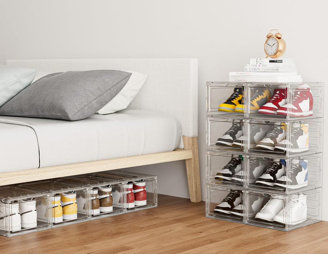 HOMIDEC Schuhboxen Stapelbar Transparent, 12 Stück Hartplastik Schuhkarton mit Deckel, Schuhaufbewah