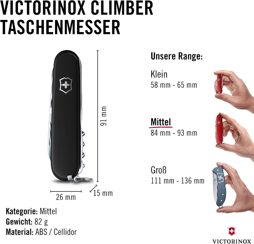 Victorinox Taschenmesser Climber (14 Funktionen, grosse Klinge, Kapselheber) 91mm Schwarz, Schwarz