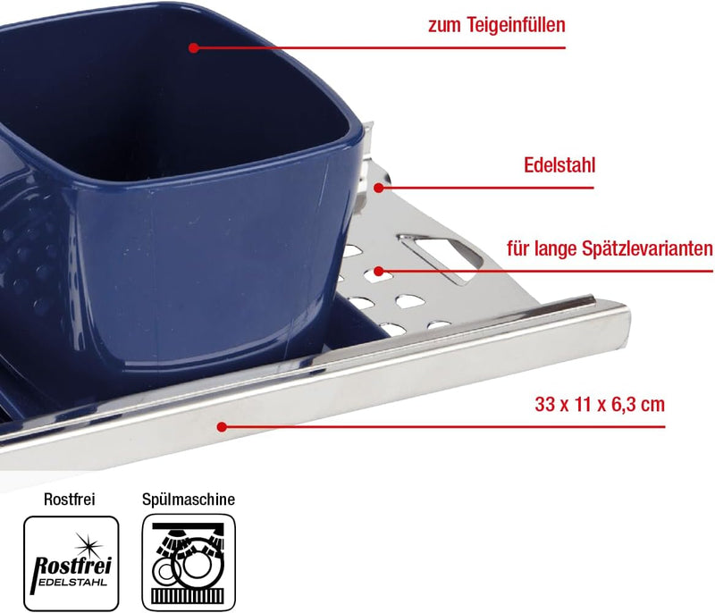 EUROHOME Spätzlereibe Edelstahl Kunststoff mit "Nase" für lange Spätzle - Spätzlehobel 33 x 11 x 6,3