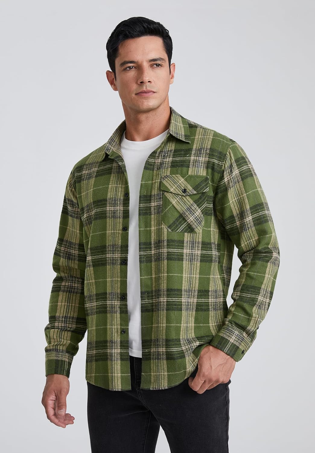 HISDERN Flanellhemd Herren Karierte Hemden Herren Langarm Button Down Baumwolle Holzfällerhemd Regul