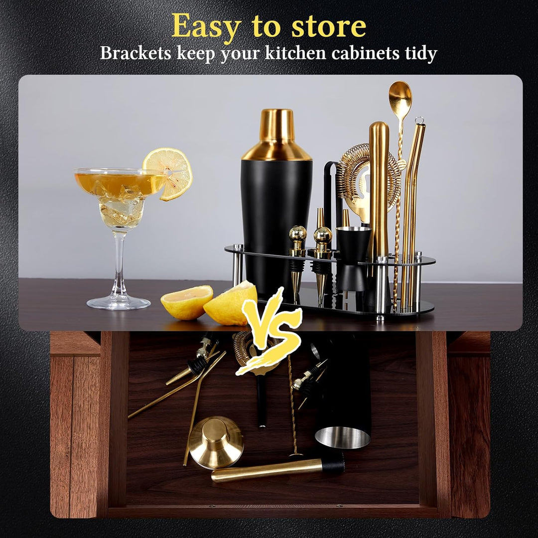 Zanfqvo Cocktail Shaker Set - 14 Stück Edelstahl Cocktail Set mit Ständer und Rezeptbuch - 700ml Per