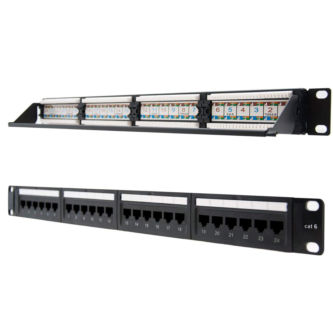 Nanocable 10.21.2124 - Patchpanel 24 Ports RJ45 Cat.6 UTP, für Rack 19 "1HE Dual IDC, schwarz