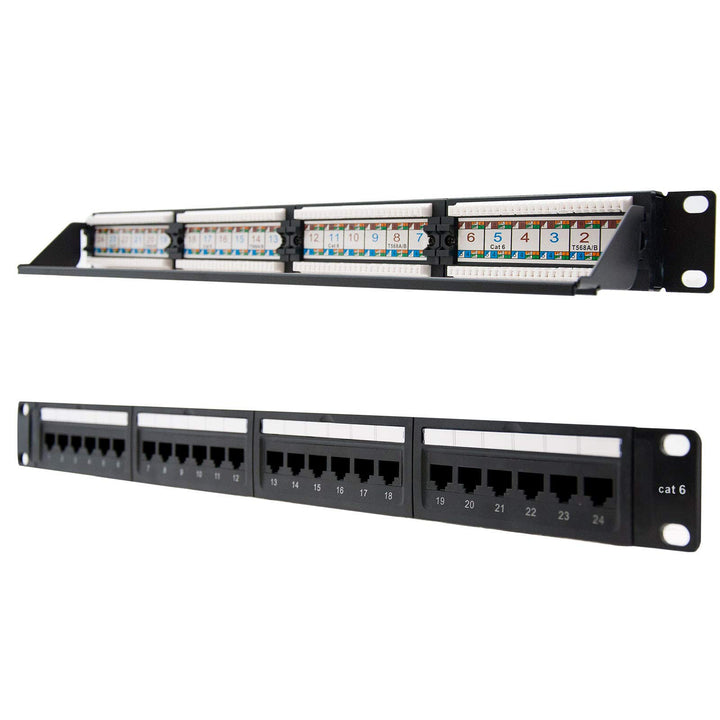Nanocable 10.21.2124 - Patchpanel 24 Ports RJ45 Cat.6 UTP, für Rack 19 "1HE Dual IDC, schwarz