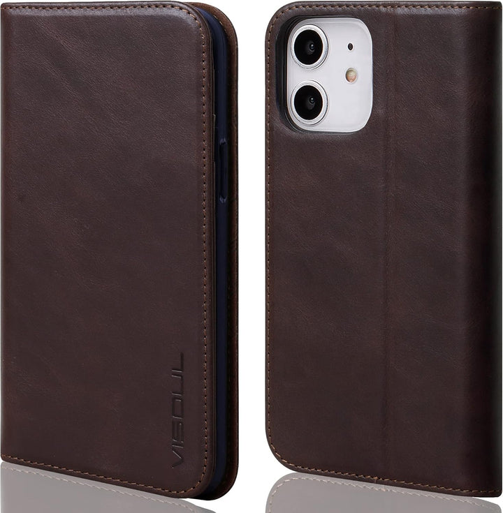 VISOUL iPhone 12 Mini Hülle,Stossfeste Handyhülle [Echtleder] [RFID Schützt] [Kartenfach] [Magnet] [