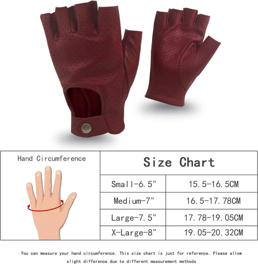 ZLUXURQ Damen-Lederhandschuhe Vollmaschige Fingerlose Halbfinger-Fahrhandschuhe X-Large-8" Rot, X-La