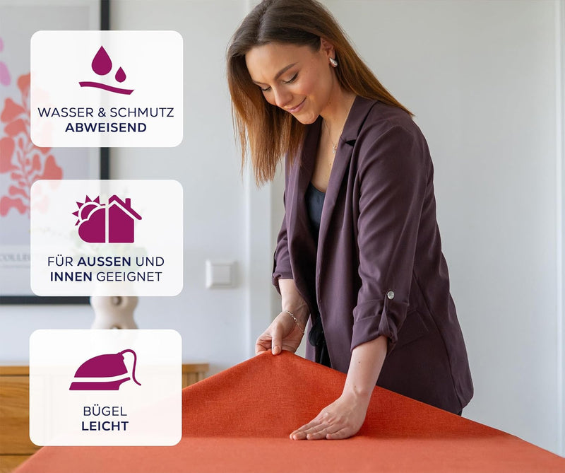 BEAUTEX fleckenabweisende und bügelfreie Tischdecke - Tischtuch mit Lotuseffekt - Tischwäsche in Lei