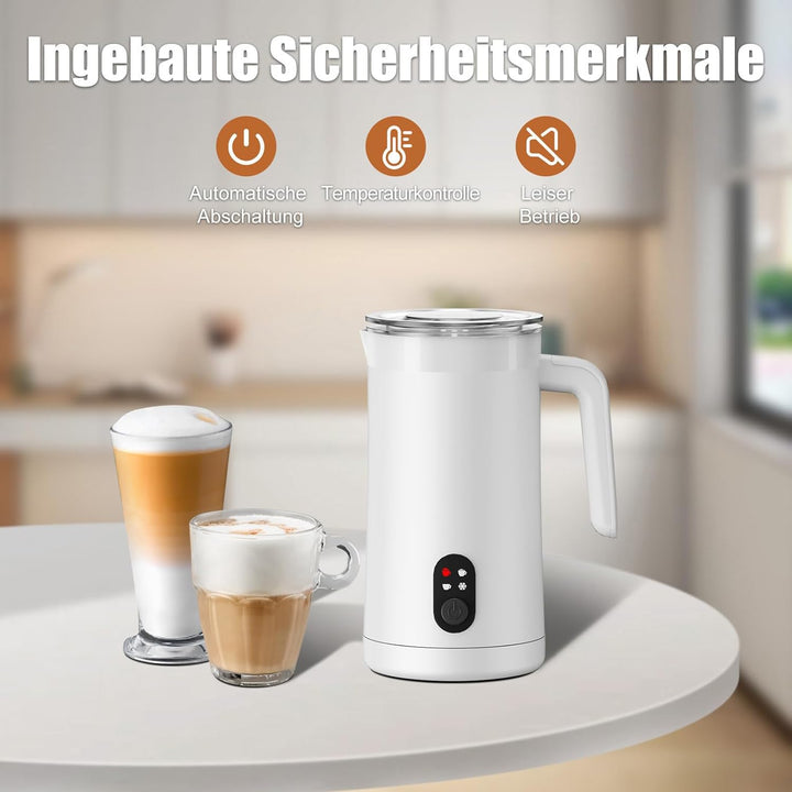 Milchaufschäumer, 400 ml Milchaufschäumer Elektrischer 4-in-1 für Heissen und Kalten Milchschaum, Au
