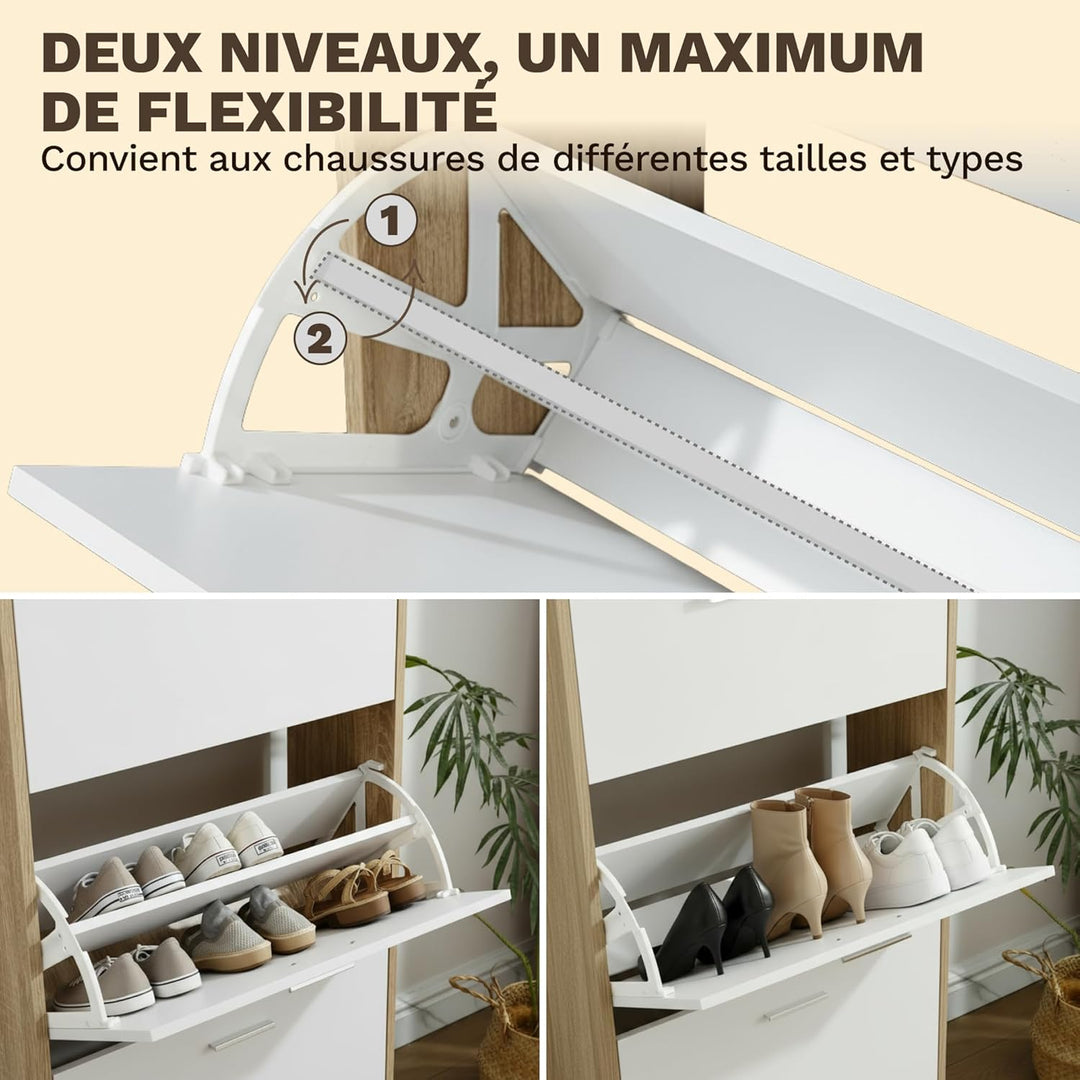 CATAVANA Schuhschrank Schmal - 3 Fächer für 18 Paar - Schuhregal Geschlossen - Platzsparend &amp; Modern