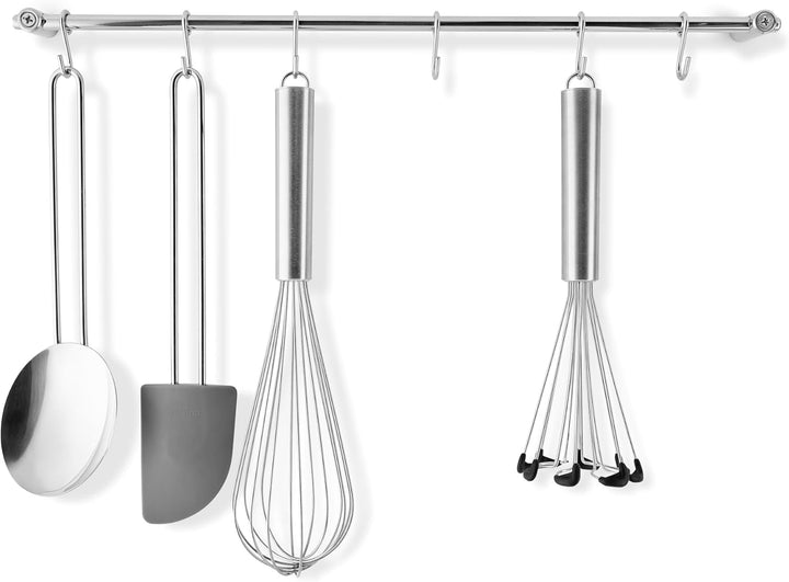 Eva Trio | Küchenstange mit 6 S-Haken Edelstahl | Küchenstange aus Edelstahl mit sechs S-Haken, u. a