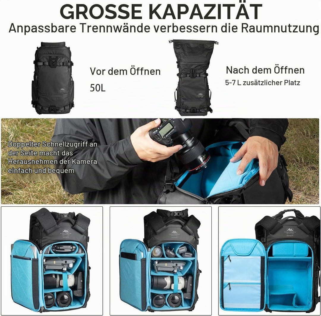 Summit 40L–50L Wasserdichter Rucksack – Kameratasche-Set mit Einsatz für DSLR/SLR/Spiegellose Kamera