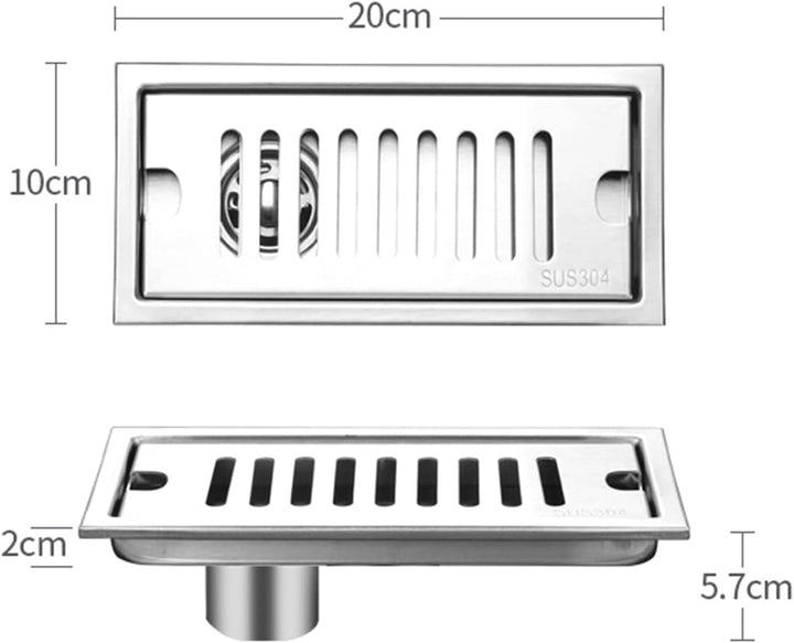 Tissting Bodenablauf, 20 x 10 cm Silber Rechteckige Bodenspüle mit Edelstahlrost, Bodenablauf mit Ge